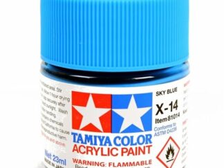 Farba akrylowa Acrylic Mini X-14 Sky Blue o pojemności 10 ml do stosowania na podłożach m.in. plastikowych, metalowych i drewnianych. Typ wykończenia serii farb oznaczonych X: błyszczący.