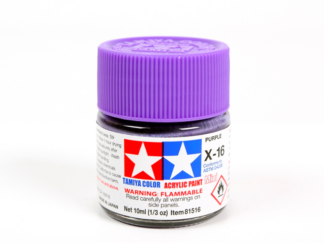 Farba akrylowa Acrylic Mini X-16 Purple o pojemności 10 ml do stosowania na podłożach m.in. plastikowych, metalowych i drewnianych. Typ wykończenia serii farb oznaczonych X: błyszczący.