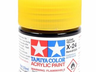 Farba akrylowa Acrylic Mini X-24 Clear Yellow o pojemności 10 ml do stosowania na podłożach m.in. plastikowych, metalowych i drewnianych. Typ wykończenia serii farb oznaczonych X: błyszczący.